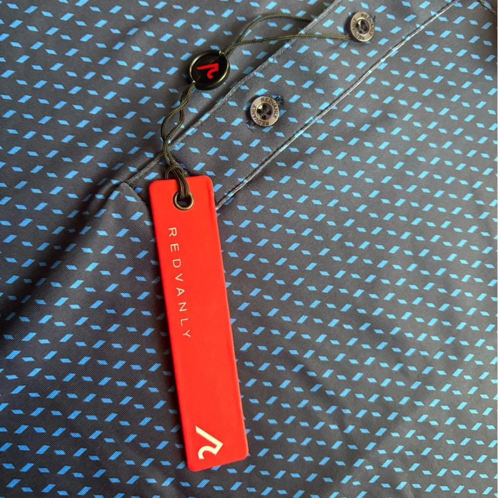 Redvanly Pascal Polo Midnight Navy Geometric Print Golf Athletic Men's Large NWT - Picture 4 of 10
